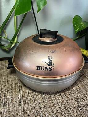 Vintage West Bend Aluminum Serving Oven Bun Warmer with Copper Lid